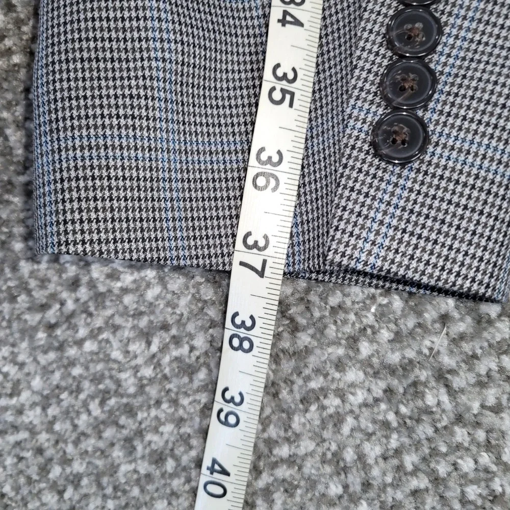 Chaps Mens 52R Grey Blue Houndstooth Blazer Sport Coat Two Button Jacket NWT